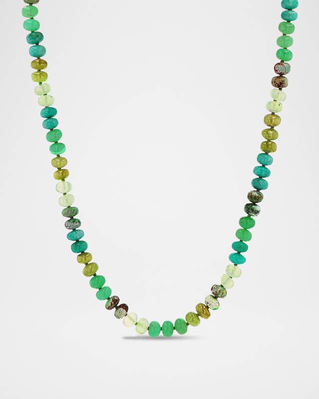 Sterling Silver and Mixed Green Gemstone Bead Knotted Necklace